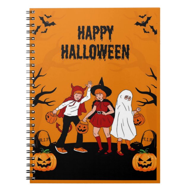 Gruseliges Halloween – Kürbis, Geist & Notizblock (Vorderseite)