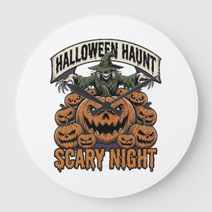 Gruseliges Halloween-Kürbis Vintage-Prägung-Shirt Große Wanduhr