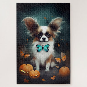 Gruseliges Halloween Papillon mit Kürbissen  Puzzle
