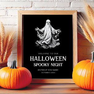Gruseliges Halloween-Party-Schild mit Geist Poster