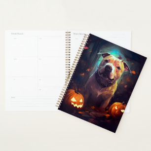 Gruseliges Halloween-Pitbull mit Kürbissen  Planer