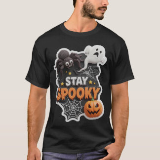 Gruseliges Halloween-Schild mit Spinne und Geist T-Shirt