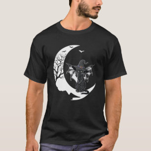 Gruseliges Halloween-Schwarze-Katze-Hexenhut & Mon T-Shirt