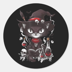 Gruseliges Halloween-Schwarze-Katze-Salem-Apotheke Runder Aufkleber