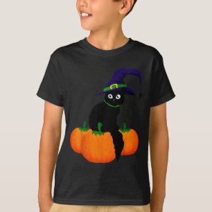 Gruseliges Halloween-Schwarze-Katze-und-Kürbis-lus T-Shirt