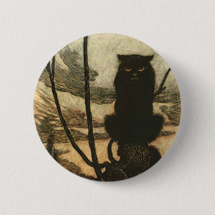 Gruseliges Halloween schwarze Katze Vintage Rackha Button