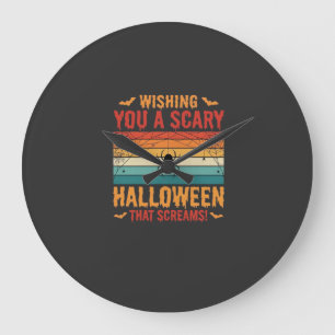 Gruseliges Halloween-Spinnennetz-Sonnenuntergangsd Große Wanduhr