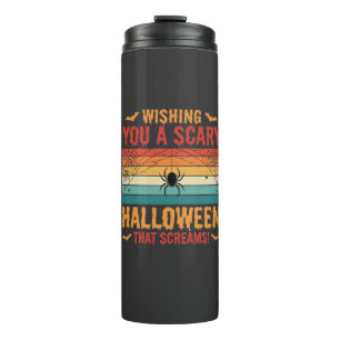 Gruseliges Halloween-Spinnennetz-Sonnenuntergangsd Thermosbecher