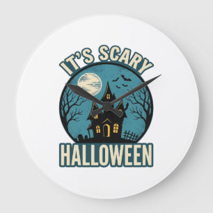 Gruseliges Halloween Spukhaus Vintage-Shirt-Design Große Wanduhr