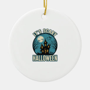 Gruseliges Halloween Spukhaus Vintage-Shirt-Design Keramik Ornament