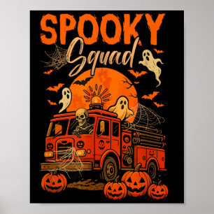 Gruseliges Halloween-Team Skelett fährt mit dem Fe Poster