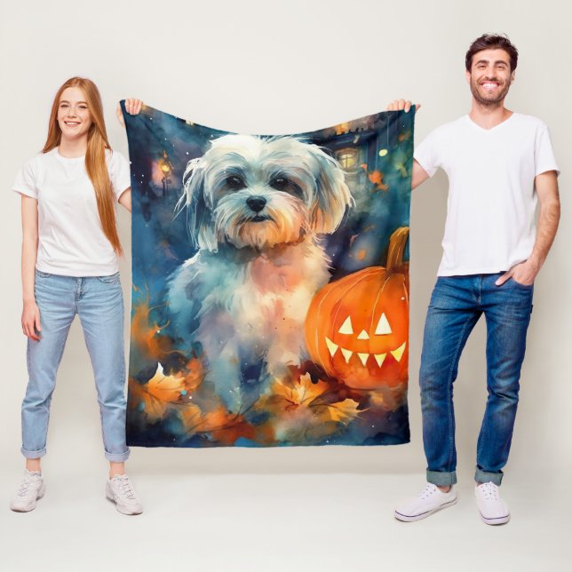Gruseliges Havanese Halloween mit Kürbissen Fleecedecke (Beispiel)
