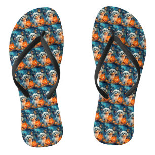 Gruseliges Havanese mit Kürbissen Halloween Flip Flops