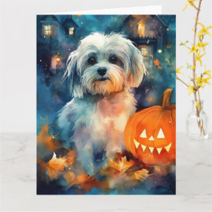 Gruseliges Havanese mit Kürbissen Halloween Karte