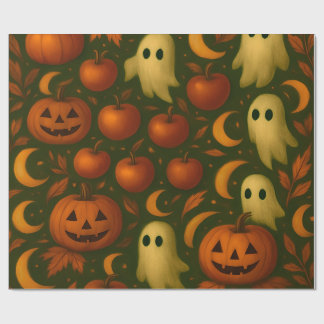 🎃 Gruseliges Herbst-Wrap-Papier – Geister, Kürbis Geschenkpapier