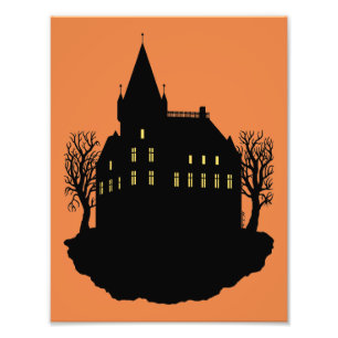 Gruseliges Herrenhaus als Silhouette Fotodruck