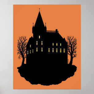 Gruseliges Herrenhaus als Silhouette Poster