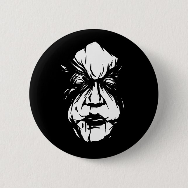 Gruseliges Hexengesicht Button (Vorderseite)