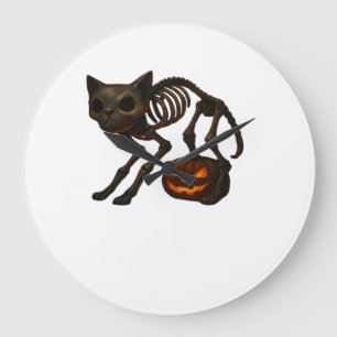 Gruseliges Katzenskelett Halloween-Geschenk Classi Große Wanduhr