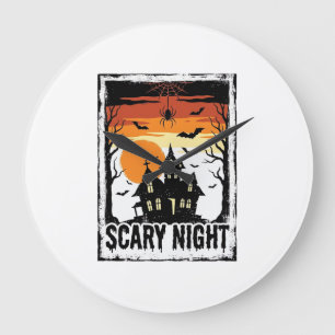 Gruseliges Nacht Spukhaus Vintage Halloween-Shirt_ Große Wanduhr