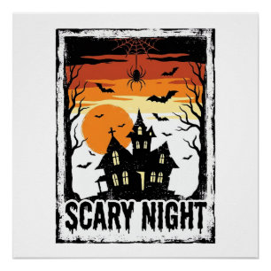Gruseliges Nacht Spukhaus Vintage Halloween-Shirt_ Poster
