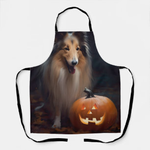 Gruseliges Rough Collie mit Kürbissen Halloween Schürze
