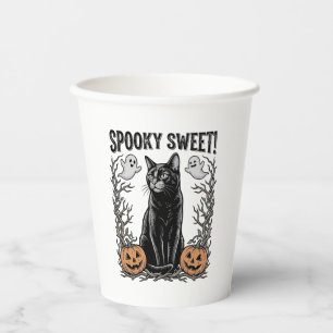 Gruseliges schwarzes Katze Vintage-Halloween-Gravu Pappbecher