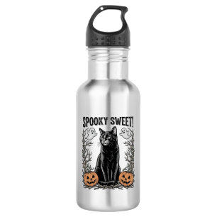 Gruseliges schwarzes Katze Vintage-Halloween-Stick Edelstahlflasche