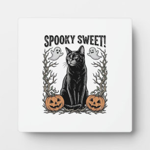 Gruseliges schwarzes Katze Vintage-Halloween-Stick Fotoplatte