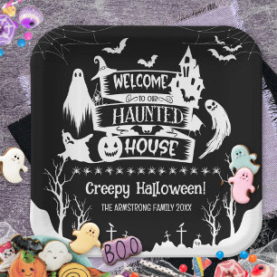 Gruseliges Spukhaus Familien Halloween-Party Pappteller