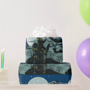 Gruseliges Spukhaus Fledermäuse Vollmond Geschenkpapier