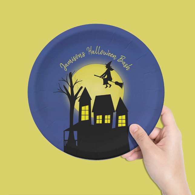Gruseliges Spukhaus Halloween individuell Pappteller (halloween haunted house paper plate.)