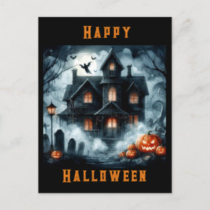Gruseliges Spukhaus Halloween KI-Postkarte Postkarte