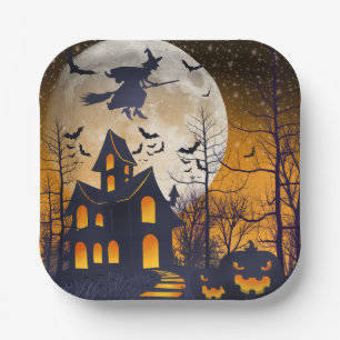 Gruseliges Spukhaus Halloween Pappteller