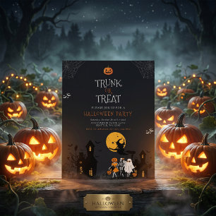 Gruseliges Spukhaus Koffer oder Behandle Halloween Einladung