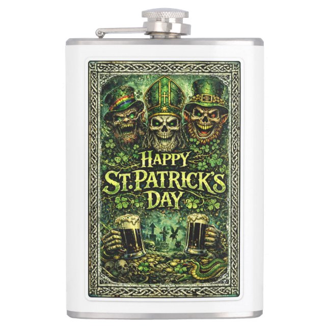 Gruseliges und dunkles St.-Patricks-Tag-Design Flachmann (Vorderseite)