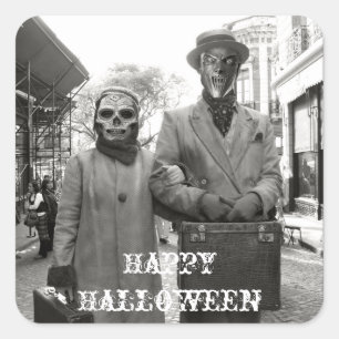 Gruseliges Vintage-Paar Halloween-Aufkleber Quadratischer Aufkleber