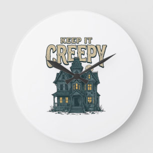 Gruseliges Vintage-Spukhaus Halloween-Des Große Wanduhr