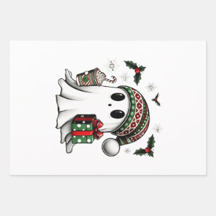 Gruseliges Weihnachten Halloween Geist Santa Hut Geschenkpapier Set
