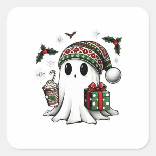 Gruseliges Weihnachten Halloween Geist Santa Hut Quadratischer Aufkleber