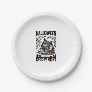 Gruselkabinen-Halloween-Kunst im Vintage-Stil für Pappteller
