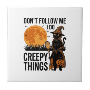 Gruselkatze Halloween Lustige Hexe_1 Fliese