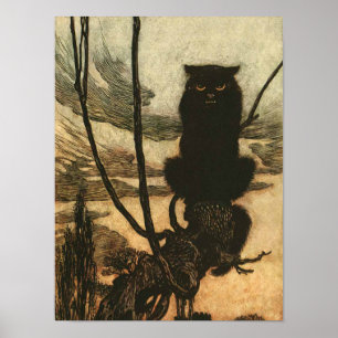 Gruselkatze Halloween schwarze Katze Vintage Rackh Poster