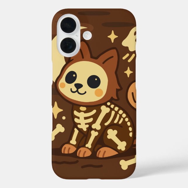 Gruselkatze mit Skelett und Geist  Case-Mate iPhone Hülle (Rückseite)
