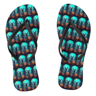 Gruselkatze Russische Blaue Katze mit Kürbissen Ha Flip Flops
