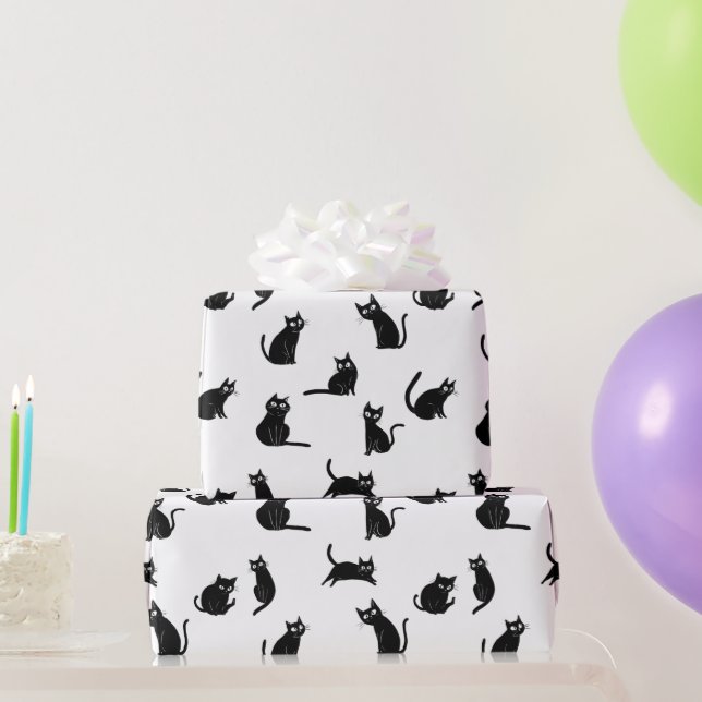 Gruselkatzen Lustiges Halloween-Muster Geschenkpapier (Partygeschenke)