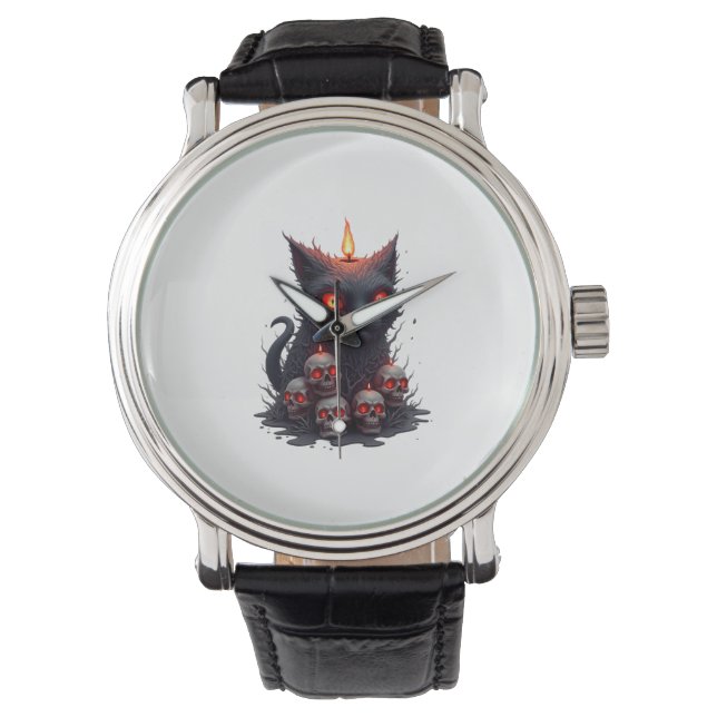 Gruselkatzenkerze Armbanduhr (Vorderseite)