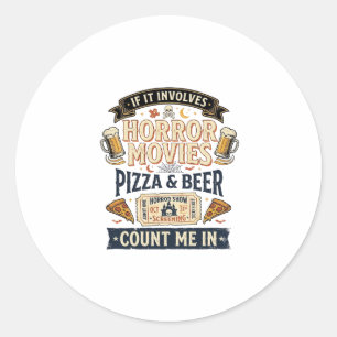 Gruselkinofilme Pizza Bier Lustig Halloween_1 Runder Aufkleber