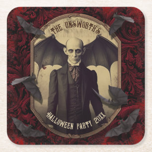 Gruselparty zum Halloween-Fest mit Dracula Vampir Rechteckiger Pappuntersetzer