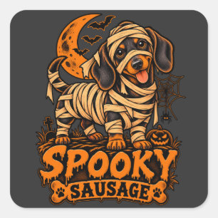 Gruselwurst-Dachshund-Mumie-Halloween-lustiger-Dox Quadratischer Aufkleber